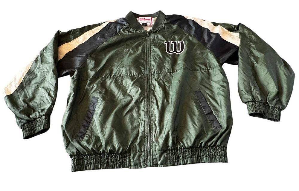 VINTAGE Wilson Jacket Mens Large Green Windbreaker Track Nylon Full Zip 90'S